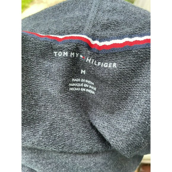 Tommy Hilfiger Logo Gray Cropped Hoodie Sweatshirt V-Neck Sz M Urban Outfitters - Picture 8 of 9